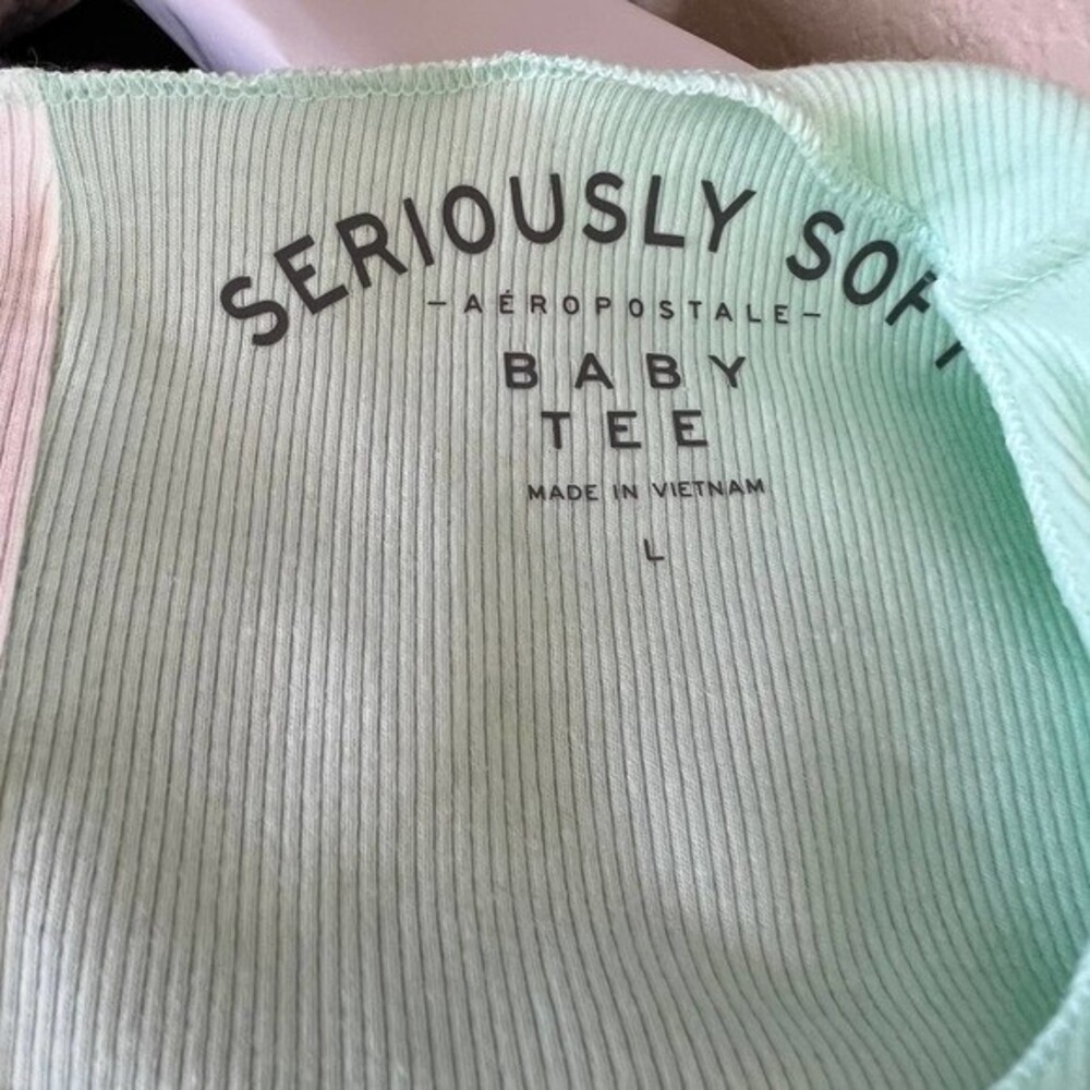 Aeropostale mint green  crop top lettuce hem baby tee top size L streetwear - Picture 3 of 16